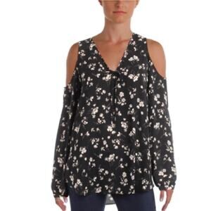 LRL Long Sleeve Cold Shoulder Floral Blouse Top